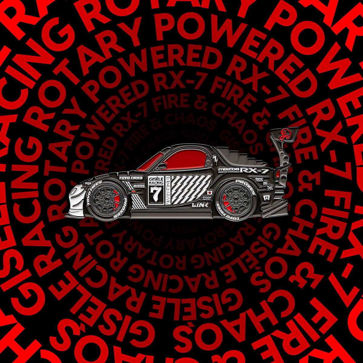 Mazda RX-7 FD3S · Shinobu — Gisèle Racing enamel pin on its backing card