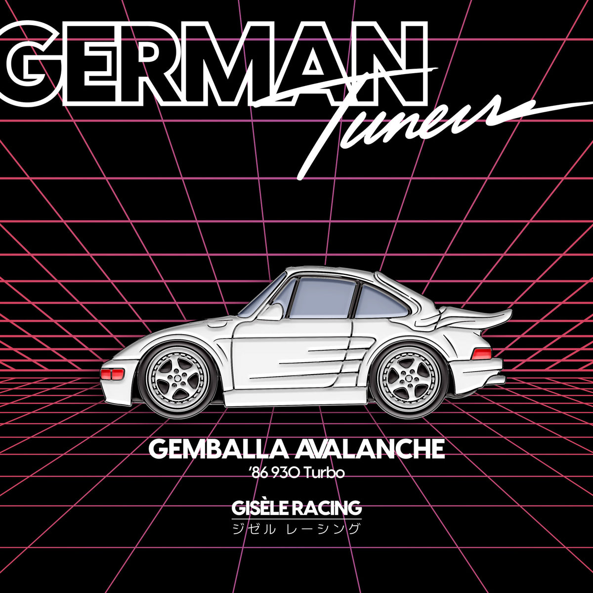 Gemballa Avalanche — Gisèle Racing enamel pin on its backing card