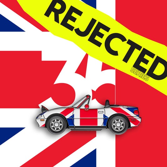 MX-5 · Union Jack — Gisèle Racing enamel pin on its backing card
