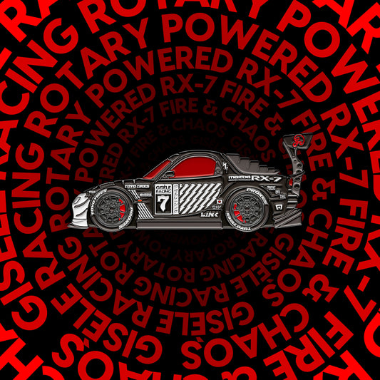 Mazda RX-7 FD3S · Shinobu — Gisèle Racing enamel pin on its backing card