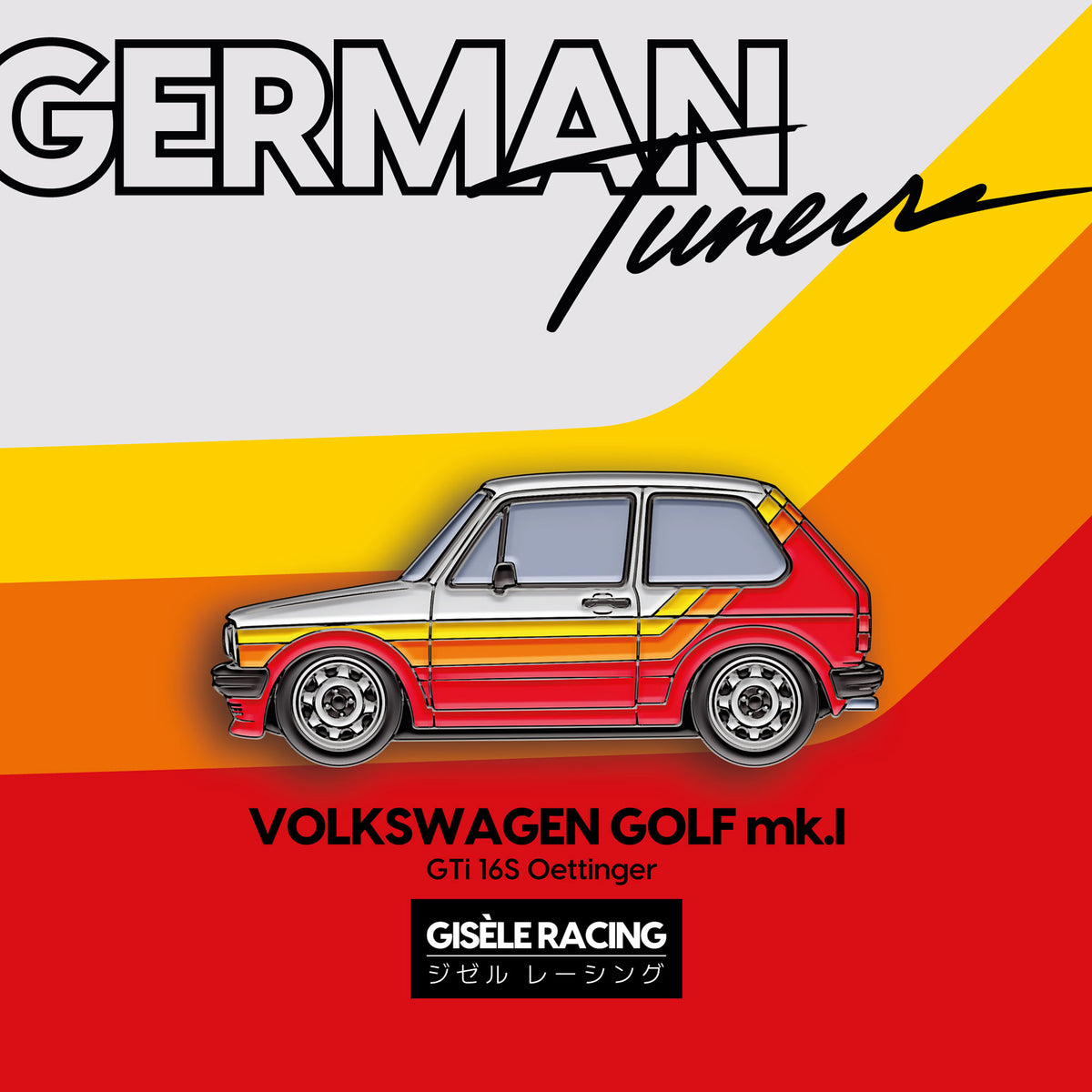 Volkswagen Golf Mk.I — Gisèle Racing enamel pin on its backing card