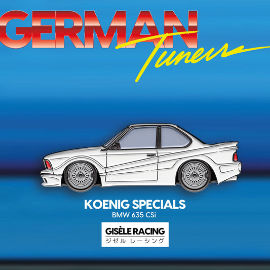 Koenig Specials — Gisèle Racing enamel pin on its backing card