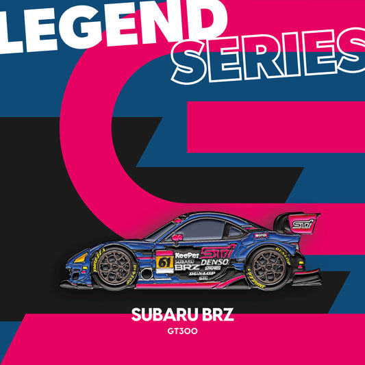 Subaru BRZ · GT300 — Gisèle Racing enamel pin on its backing card