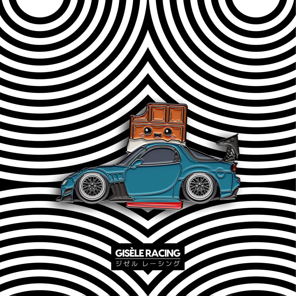 Mazda RX-7 FD3S · Choucoulat — Gisèle Racing enamel pin on its backing card