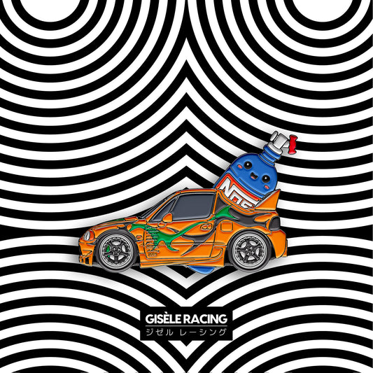 CRX · NOS — Gisèle Racing enamel pin on its backing card