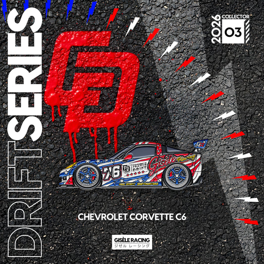 Chevrolet Corvette C6 — Gisèle Racing enamel pin on its backing card