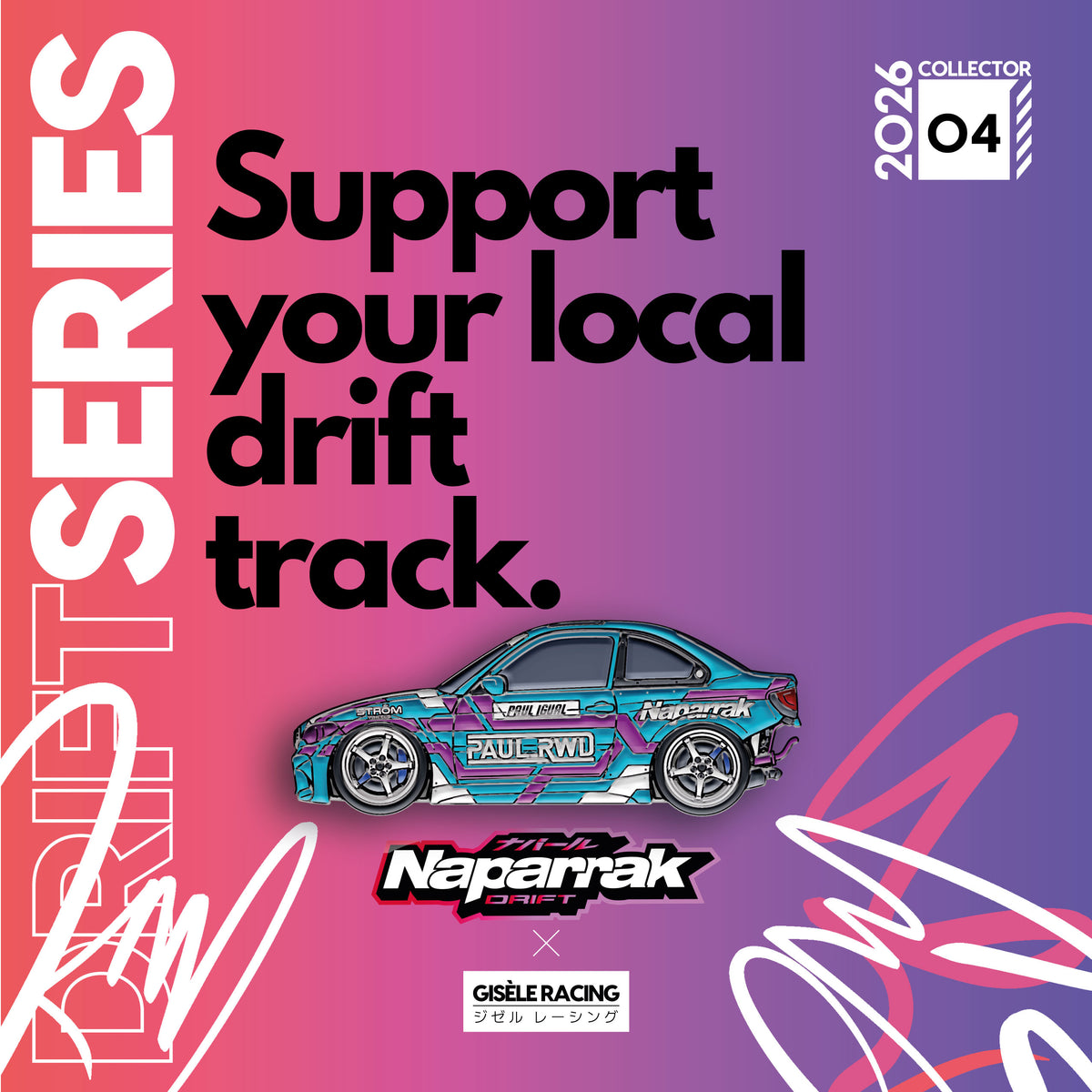 Naparrak — Gisèle Racing enamel pin on its backing card